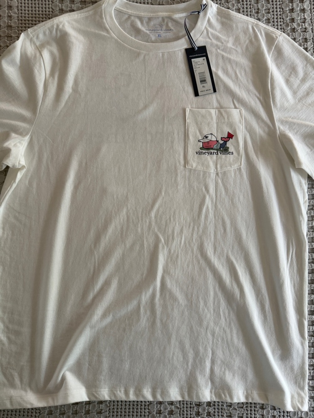 Vineyard Vines White Short-Sleeve Pocket Tee with Surfing Whale